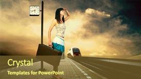  Presentation with time travel - Cool new theme with time travel - girl waiting train backdrop and a tawny brown colored foreground