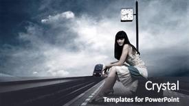  Presentation with train railway - Slides featuring time travel - girl waiting train background and a dark gray colored foreground