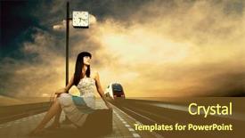  Presentation with train railway - PPT layouts consisting of time travel - girl waiting train background and a tawny brown colored foreground