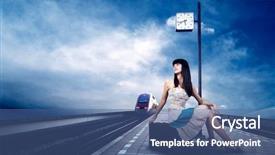  Presentation with vintage steam powered railway train - Beautiful presentation featuring time travel - girl waiting train backdrop and a ocean colored foreground