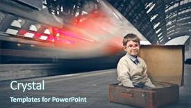  Presentation with suitcase - Colorful presentation theme enhanced with time travel - little child sitting backdrop and a ocean colored foreground