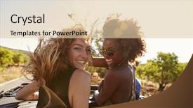  Presentation with time travel - Colorful theme enhanced with time travel - two women standing backdrop and a lemonade colored foreground