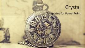  Presentation with vintage clock - Colorful PPT theme enhanced with time travel - vintage clock on antique map backdrop and a soft green colored foreground