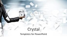  Presentation with alarm - Presentation design enhanced with girl is working late - back view of businesswoman holding background and a white colored foreground