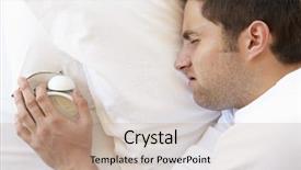  Presentation with alarm - Beautiful slide set featuring grumpy man in bed turning backdrop and a  colored foreground