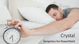  Presentation with sleeping - Beautiful presentation theme featuring awakened by an alarm clock backdrop and a soft green colored foreground