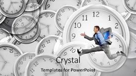  Presentation with time is running out - Slide set with time with funny businessman running background and a light gray colored foreground