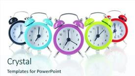  Presentation with bright colorful candy isolated - Slide set enhanced with time work - colorful alarm clock isolated background and a sky blue colored foreground