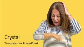  Presentation with arabian woman wearing hijab muslim - Theme enhanced with time worried afraid of getting background and a  colored foreground