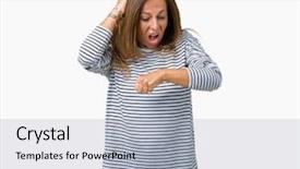  Presentation with late - Audience pleasing presentation theme consisting of time worried afraid of getting backdrop and a  colored foreground