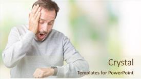  Presentation with late - Audience pleasing PPT theme consisting of time worried afraid of getting backdrop and a  colored foreground