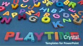  Presentation with play kids - PPT theme with time written in multicolored kids background and a ocean colored foreground