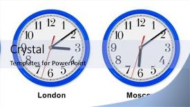  Presentation with group - Colorful slides enhanced with time zone - group of clocks isolated backdrop and a light blue colored foreground