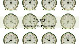  Presentation with vintage clock - Cool new presentation with time zone - vintage mechanical wind-up alarm clock backdrop and a soft green colored foreground