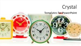  Presentation with vintage clocks - Audience pleasing PPT theme consisting of time zone - vintage mechanical wind-up alarm clocks backdrop and a white colored foreground