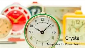  Presentation with vintage clocks - Slide deck having time zone - vintage mechanical wind-up alarm clocks background and a soft green colored foreground
