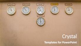  Presentation with old clock time antique - Cool new slides with time zones on old wall backdrop and a coral colored foreground