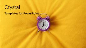  Presentation with alarm - Beautiful PPT theme featuring timekeeeping - alarm clock on pillow close backdrop and a gold colored foreground