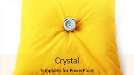  Presentation with white pills spilled from pills - Presentation design with timekeeeping - alarm clock on pillow isolated background and a gold colored foreground