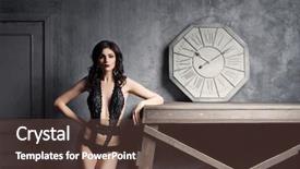  Presentation with vintage clock - Beautiful PPT theme featuring timekeeeping - young and graceful woman posing backdrop and a  colored foreground