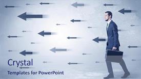  Presentation with arrows - PPT layouts enhanced with timeless - businessman walking with arrows background and a sky blue colored foreground
