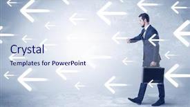  Presentation with arrows process - Presentation theme having timeless - businessman walking with arrows background and a sky blue colored foreground