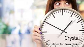  Presentation with clock - PPT theme having timeline - young girl holding a clock background and a lemonade colored foreground