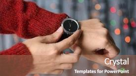  Presentation with christmas lights - Slide deck consisting of timepiece - hands of woman with watch background and a coral colored foreground