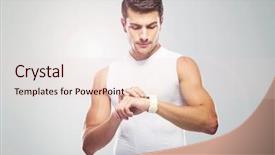  Presentation with smart watch red - Presentation design featuring timer - handsome fitness man using smart background and a lemonade colored foreground