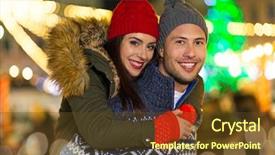  Presentation with fun - Colorful PPT layouts enhanced with times square - young couple having fun outdoors backdrop and a tawny brown colored foreground