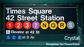  Presentation with new york city subway station - Presentation design featuring times square subway station entrance background and a ocean colored foreground