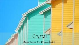  Presentation with football blue colors - PPT layouts featuring timshare - colorful coastal condominiums under blue background and a seafoam green colored foreground