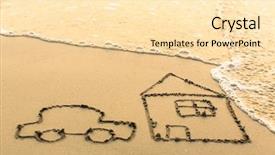  Presentation with beach toys on sand - Presentation theme having timshare - house and a car drawing background and a lemonade colored foreground