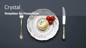  Presentation with cutlery - Beautiful PPT theme featuring tin-can-and-tomato backdrop and a dark gray colored foreground