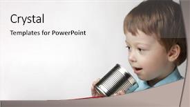  Presentation with play - PPT theme featuring tin can phone boy attached background and a white colored foreground