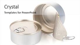  Presentation with closed - Slides enhanced with tin cans isolated on whote background and a  colored foreground