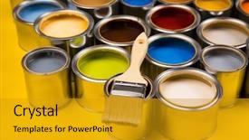  Presentation with paint - Colorful PPT theme enhanced with tin cans with color paint backdrop and a  colored foreground