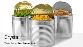  Presentation with different country food culture - Slide set featuring tin cans with different food background and a light gray colored foreground
