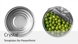  Presentation with peas - Presentation theme with tin cans with green peas background and a light gray colored foreground