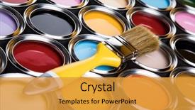  Presentation with abstract paint brush texture art - Audience pleasing slide deck consisting of tin cans with paint brushes backdrop and a gold colored foreground
