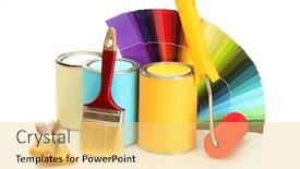  Presentation with paint roller - Colorful PPT theme enhanced with tin cans with paint roller brushes and bright palette of colors isolated on white backdrop and a yellow colored foreground