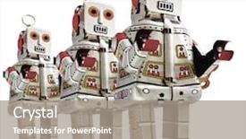  Presentation with robots - Cool new PPT theme with retro robots in a line backdrop and a gray colored foreground