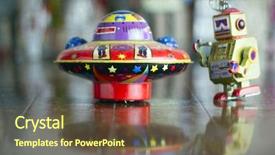  Presentation with ufo - Slide set featuring tin ufo and small robot background and a tawny brown colored foreground