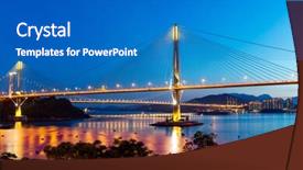  Presentation with suspension bridge - Slide deck featuring ting kau suspension bridge at night background and a teal colored foreground