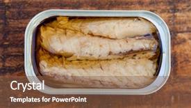 Presentation with oil - PPT theme featuring tinned fish - can of canned oil mackelel background and a  colored foreground