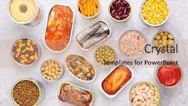  Presentation with canned fish - Cool new PPT layouts with tinned fish - canned food on stone background backdrop and a coral colored foreground