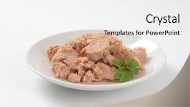  Presentation with white marble plate marble - Beautiful PPT theme featuring tinned fish - plate of tuna chunks backdrop and a white colored foreground