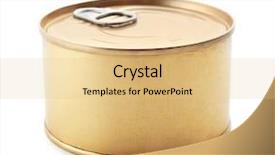  Presentation with tin mining - Cool new theme with tinned fish - tin can isolated on white backdrop and a  colored foreground