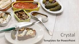  Presentation with annual day save the date - Slides featuring tinned-fish-platter-for-date background and a lemonade colored foreground