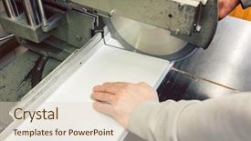  Presentation with workshop - Slide deck with tinner cutting metal sheets background and a  colored foreground